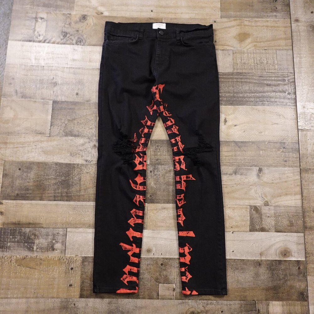 Syndicate Slim Tapered Jeans Men’s 32 Black Red‎ Graphic